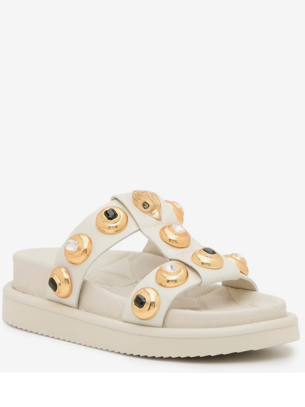 Kurt Geiger Orson Cream Slide Sandals with Gold Jewel Studs